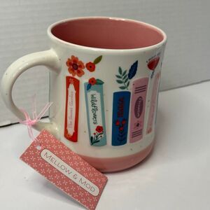 Mellow And Mod Bookish Book Club Mug Jane Austin Novels Floral Pink Ivory NWT